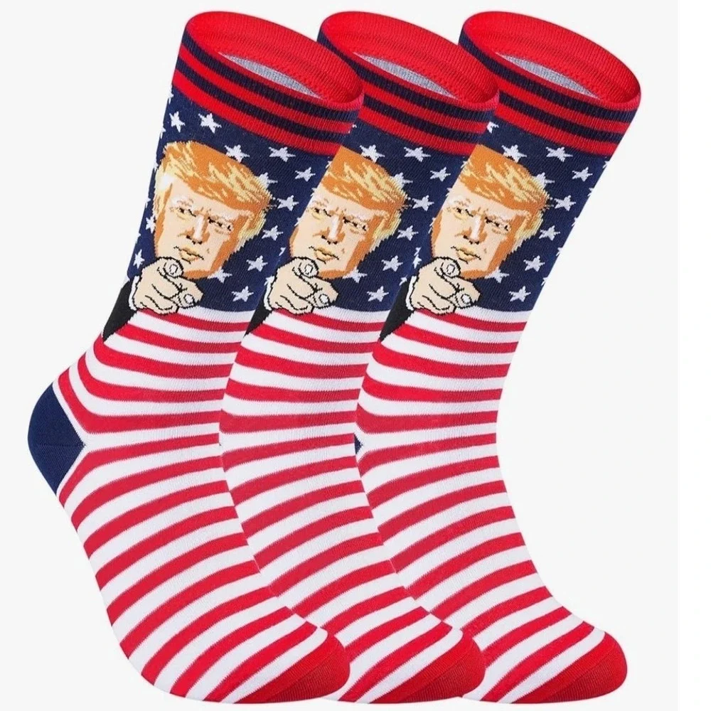 Donald Trump American Flag Patriotic Crew Socks Novelty‎ Red White Blue 1 pair